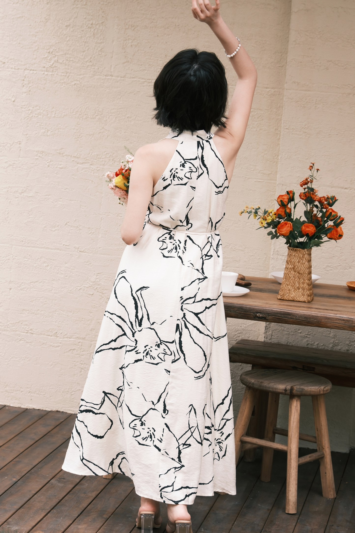 Noir Fleur Halter Maxi Dress in Cream