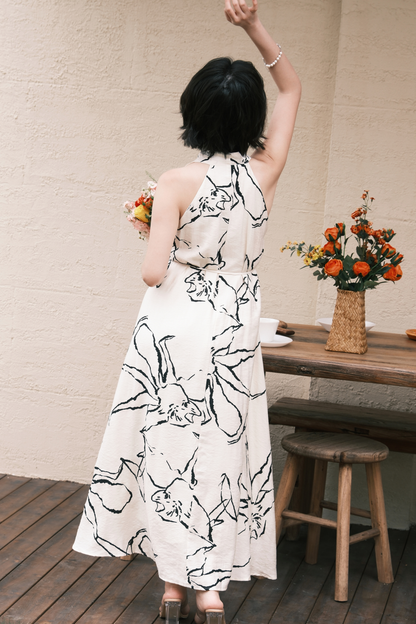 Noir Fleur Halter Maxi Dress in Cream
