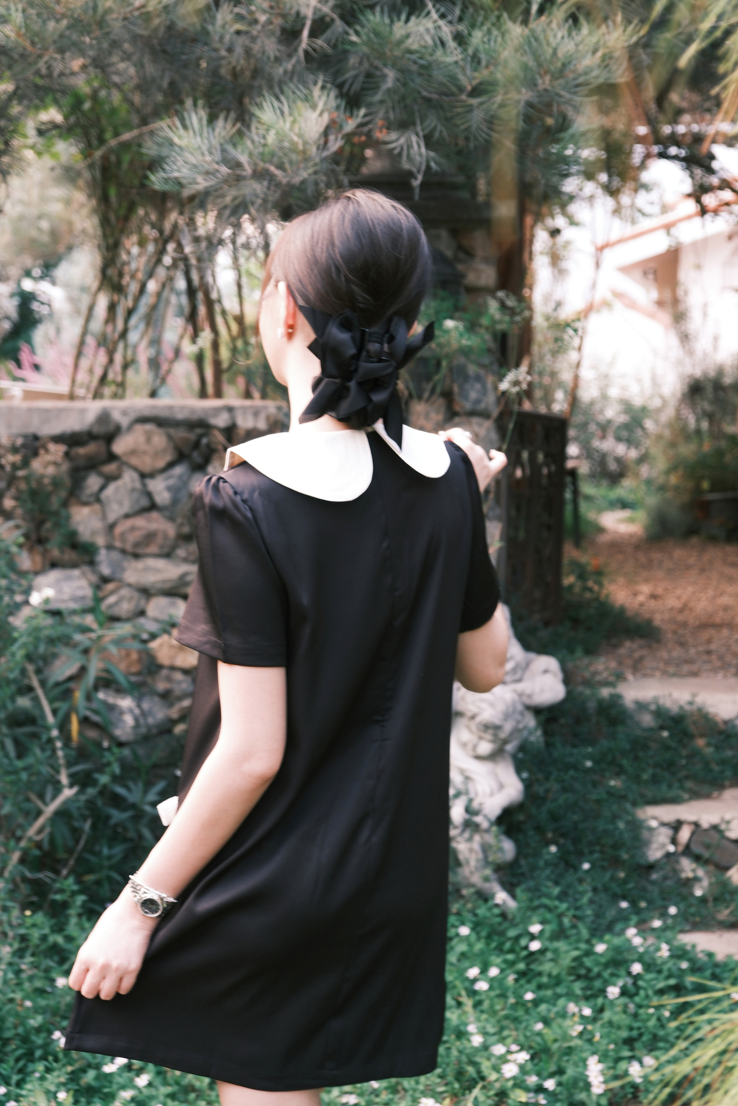 Daphne Peter Pan Mini Dress in Black