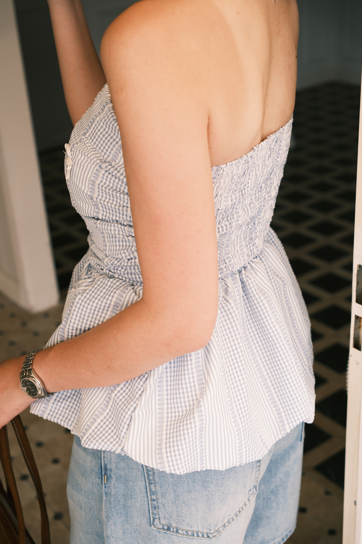 Lilou Gingham Bow Peplum Top