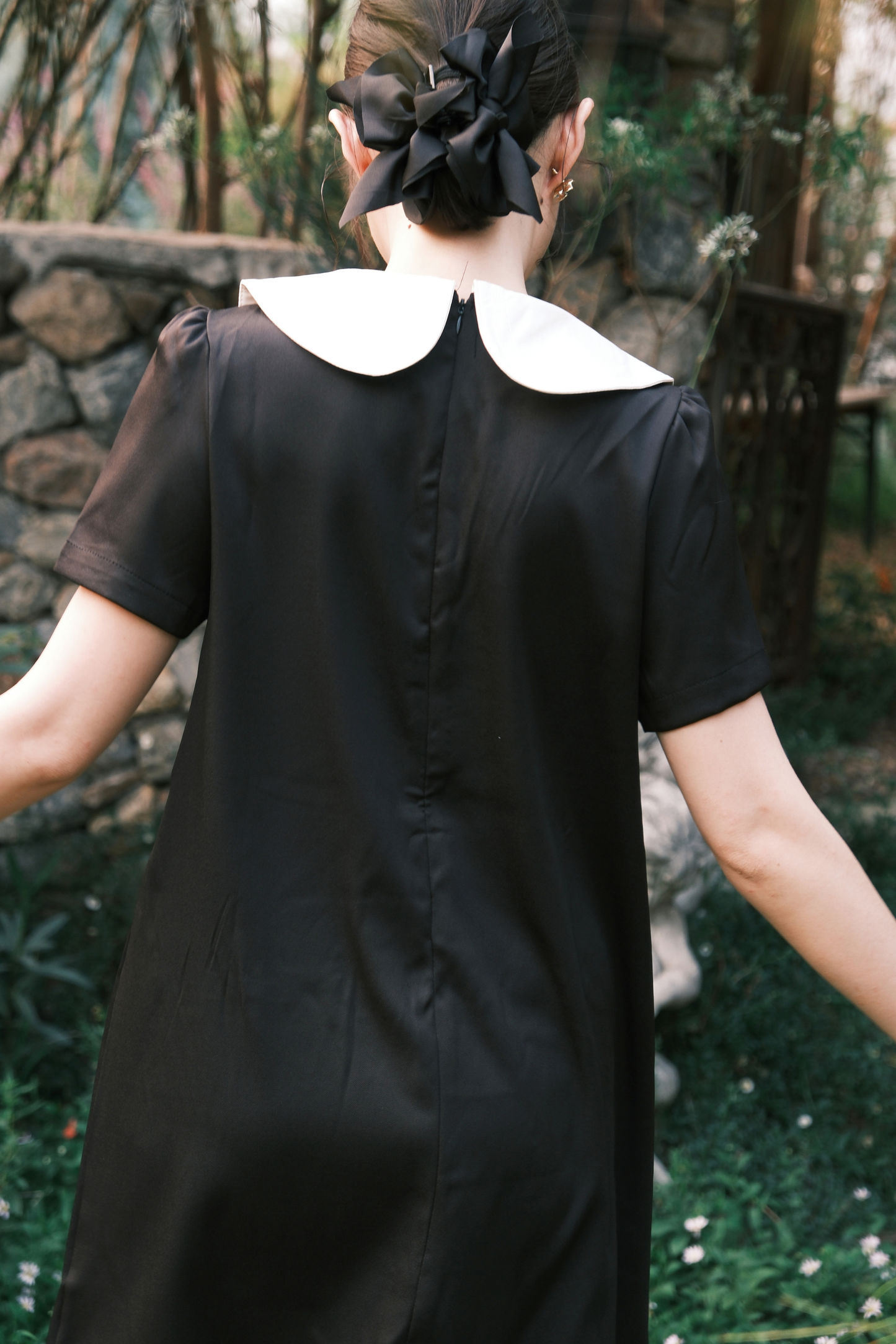 Daphne Peter Pan Mini Dress in Black