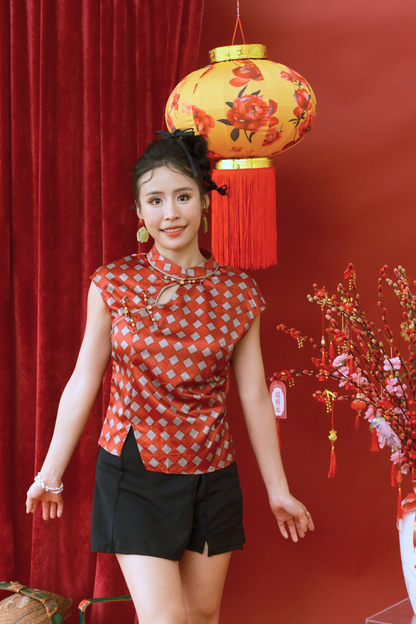 Ruby Jacquard Modern Qipao Top (In-Stock)