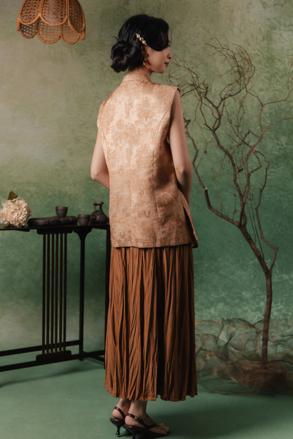 Leonelle Crinkle Pleat Skirt in Brown