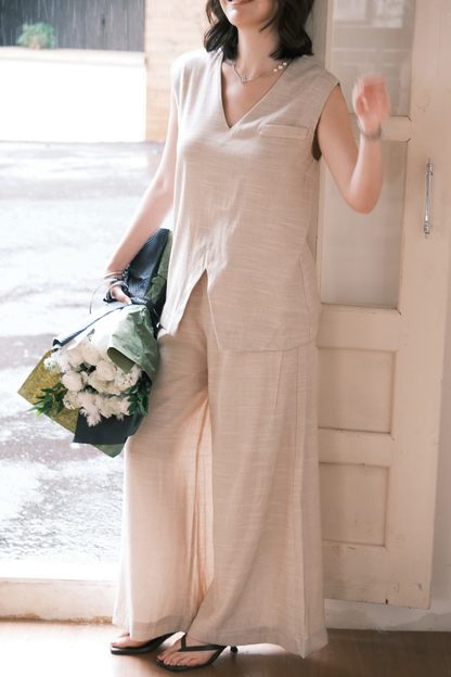 Lunelle Linen Layered Set in Light Khaki
