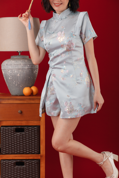 Baby Blue Bloom Two-Piece Cheongsam Set