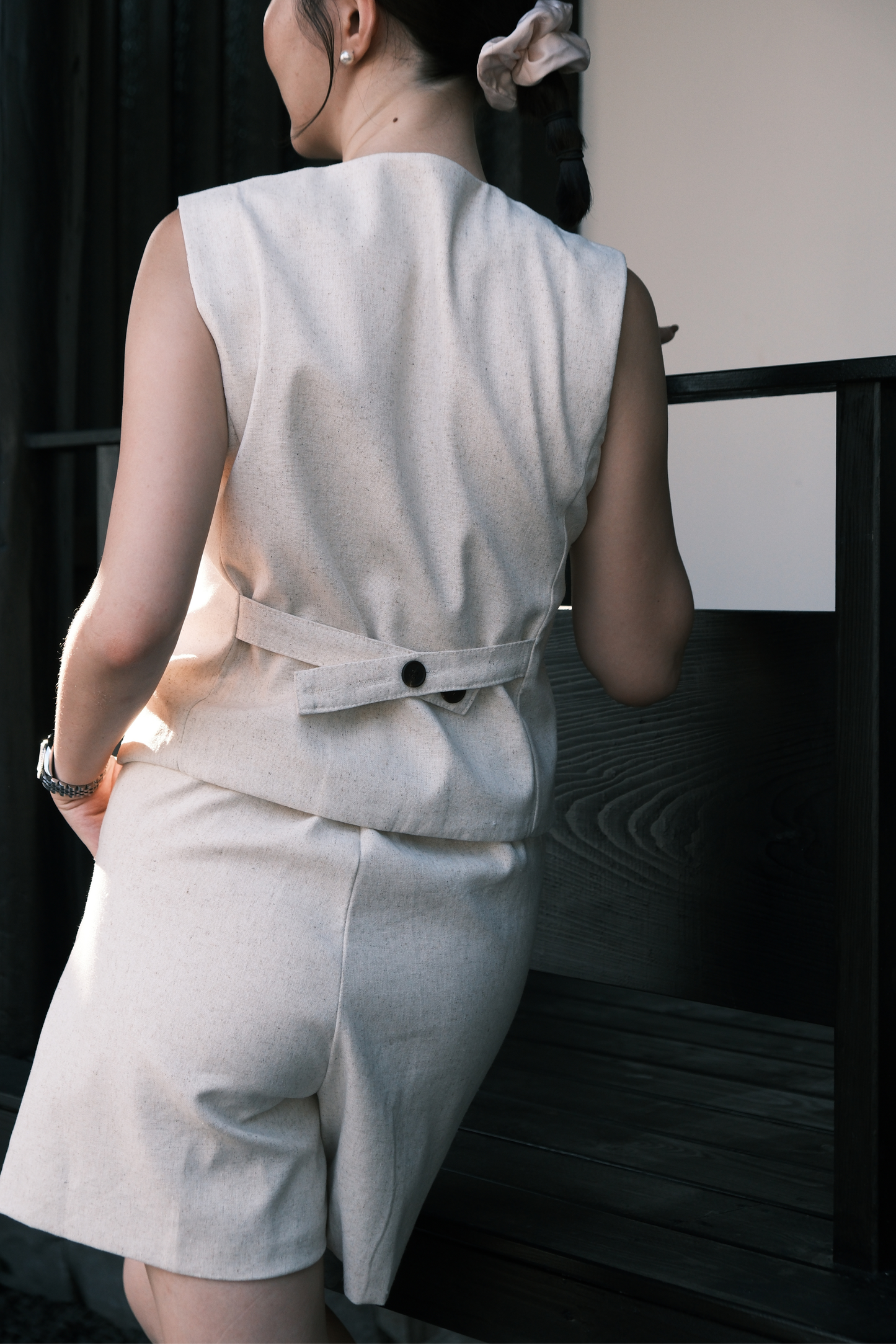 Harper Linen Tailored Vest & Shorts Set