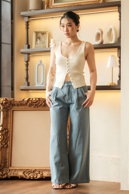 Élise Knit Button Tank in Beige