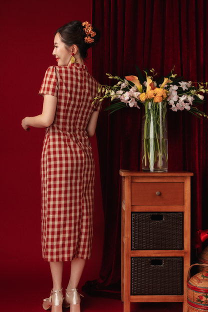 Camille Checked Mandarin Wrap Dress