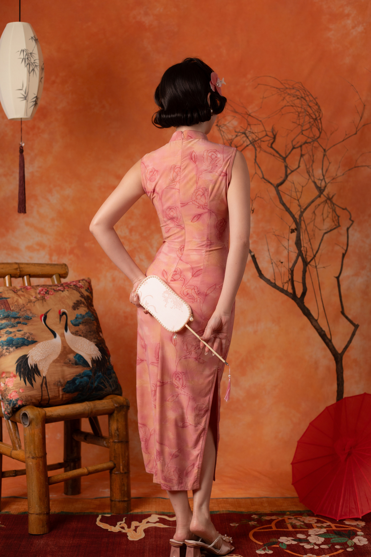 Marguerite Rose Cheongsam Dress in Dusty Rose