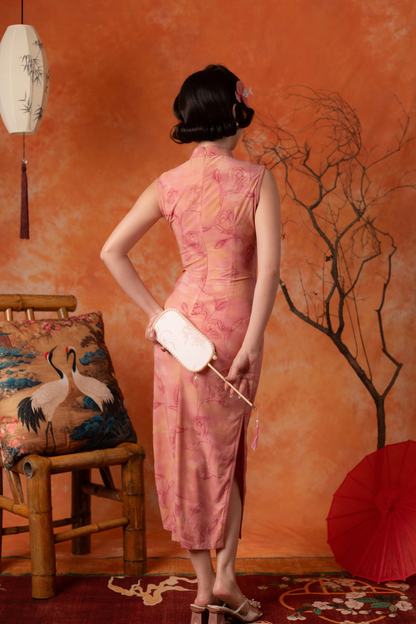 Marguerite Rose Cheongsam Dress in Dusty Rose