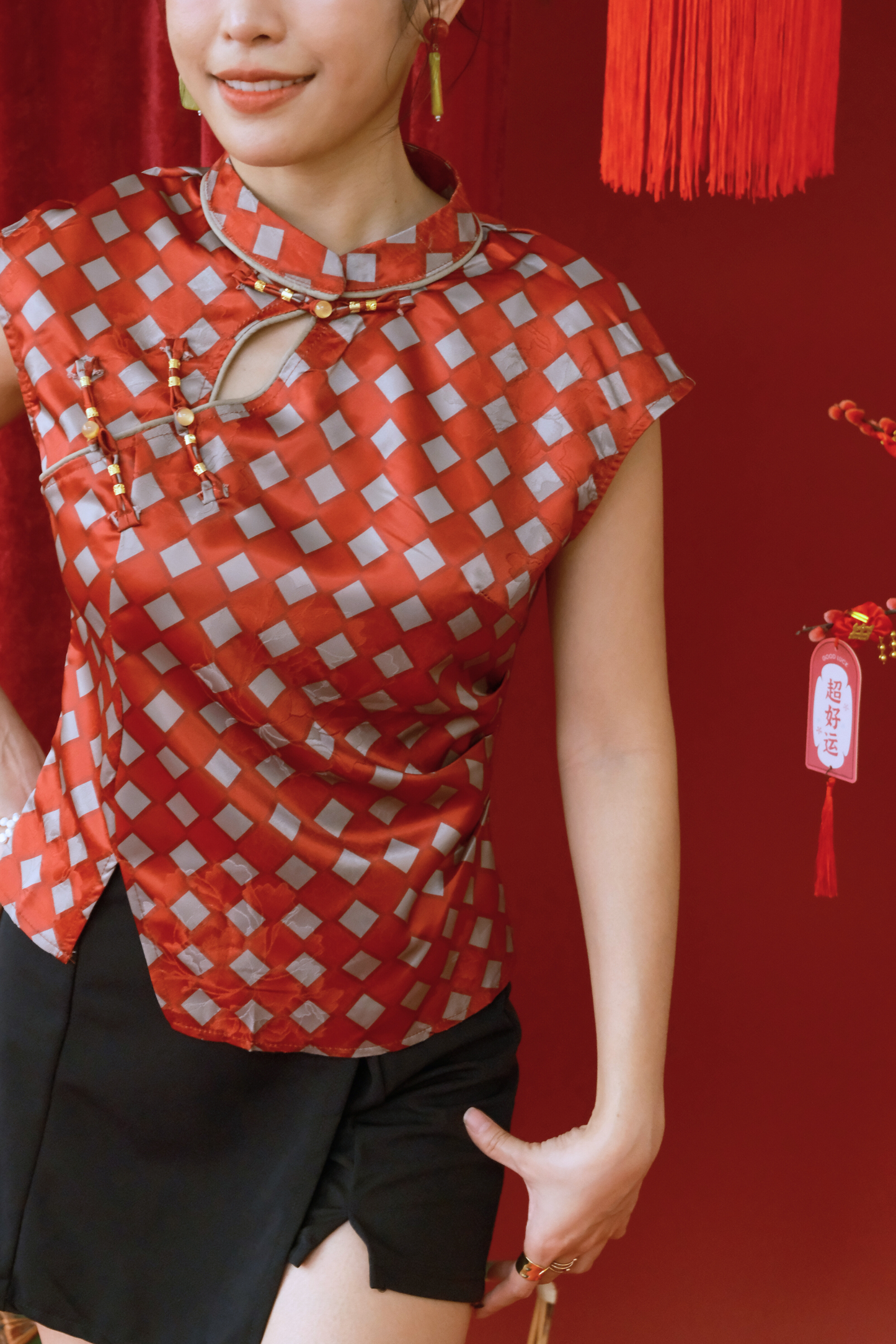 Ruby Jacquard Modern Qipao Top (In-Stock)