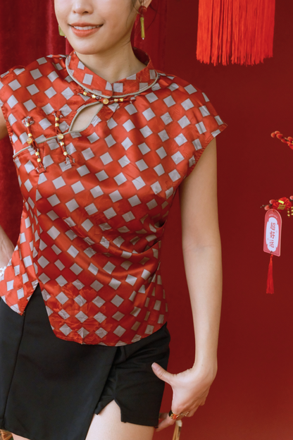 Ruby Jacquard Modern Qipao Top (In-Stock)