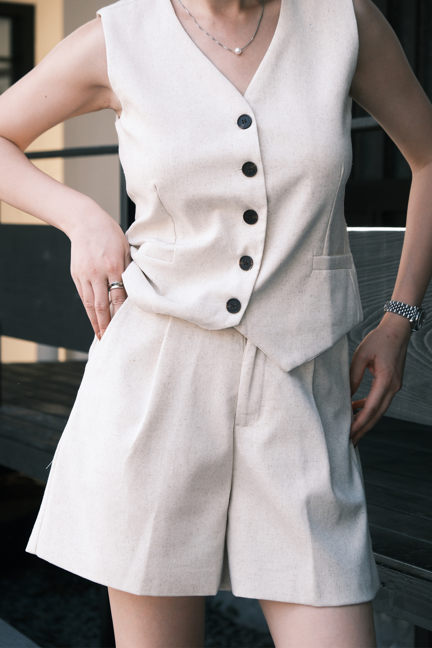 Harper Linen Tailored Vest & Shorts Set