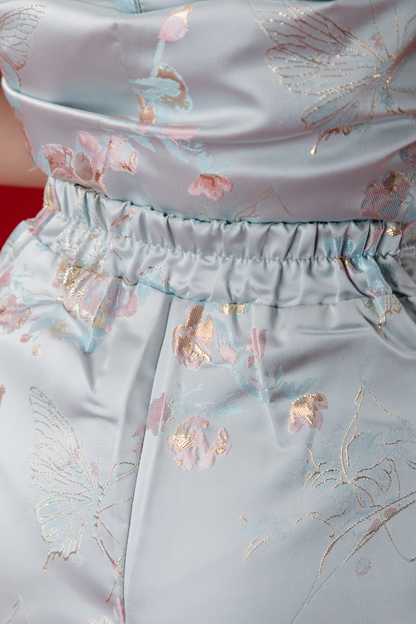 Baby Blue Bloom Two-Piece Cheongsam Set