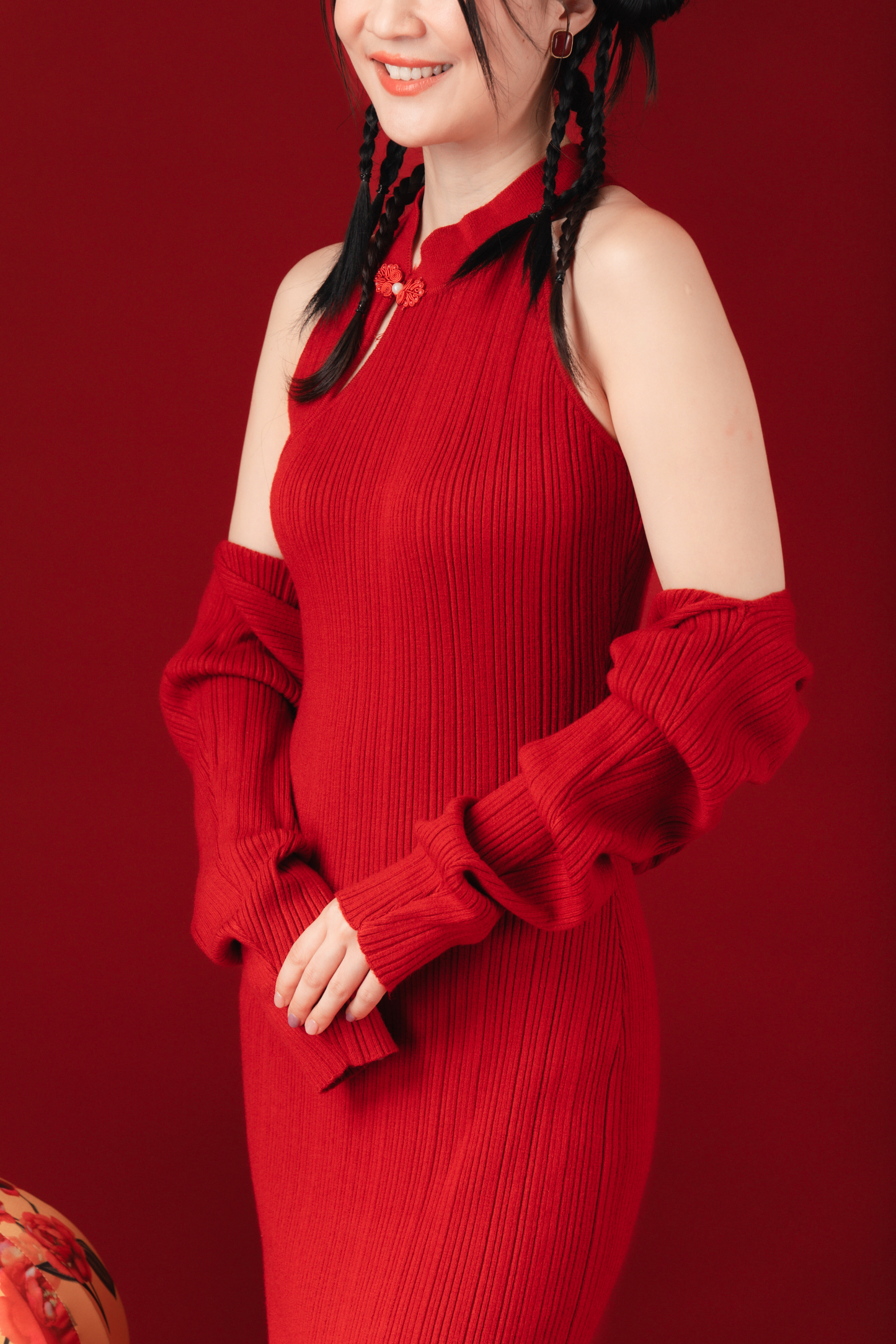 Liora Knit Mandarin Two-Piece Dress in Red (In-Stock)