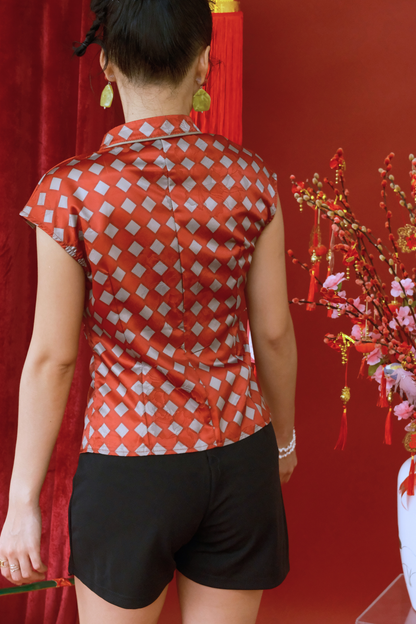 Ruby Jacquard Modern Qipao Top (In-Stock)