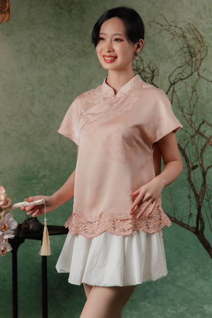 Anaïs Peony Cheongsam Top in Dusty Rose