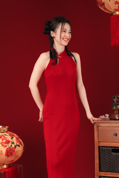 Liora Knit Mandarin Two-Piece Dress in Red (In-Stock)