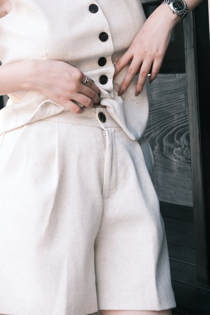 Harper Linen Tailored Vest & Shorts Set
