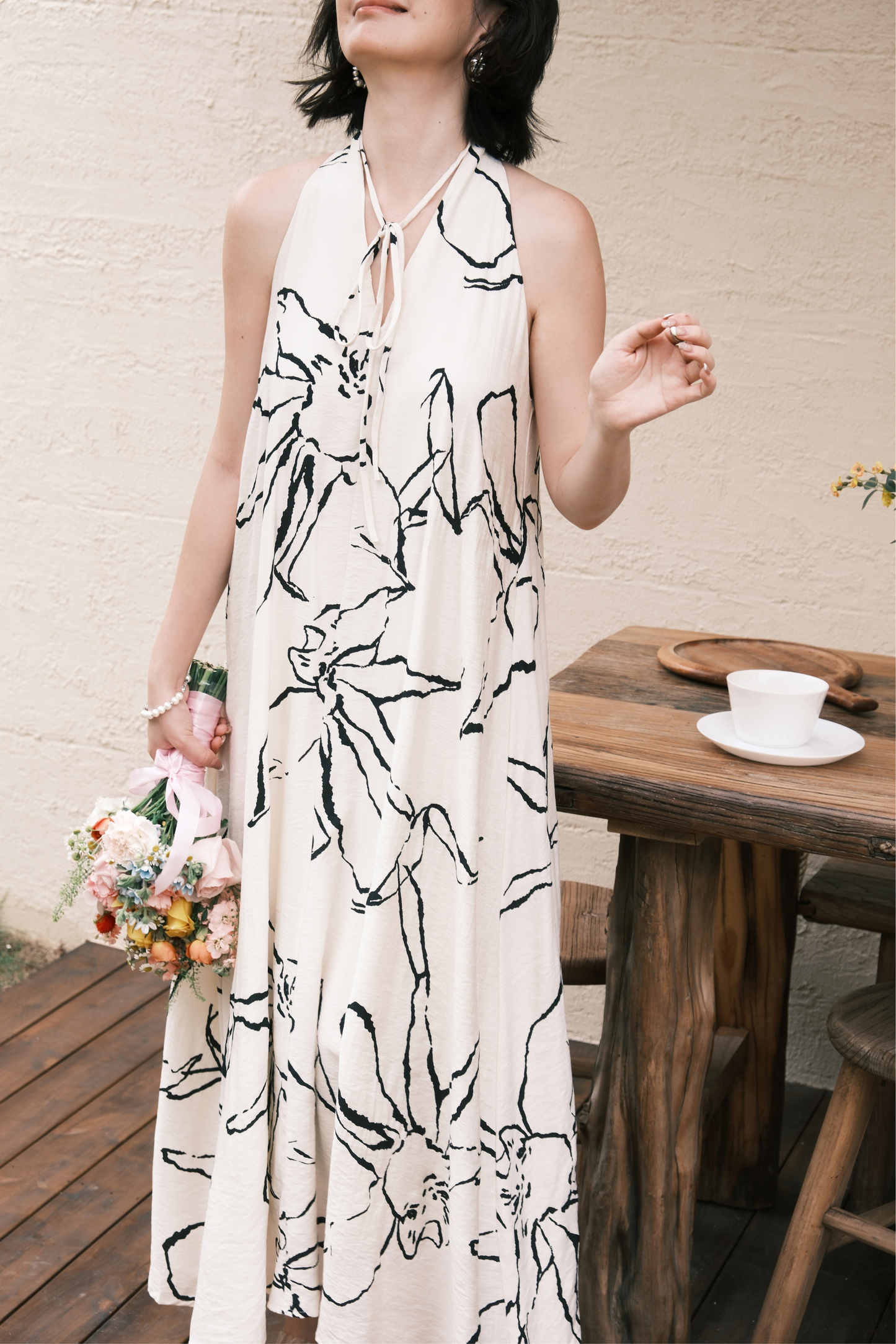 Noir Fleur Halter Maxi Dress in Cream