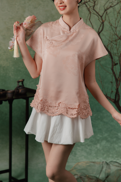 Anaïs Peony Cheongsam Top in Dusty Rose