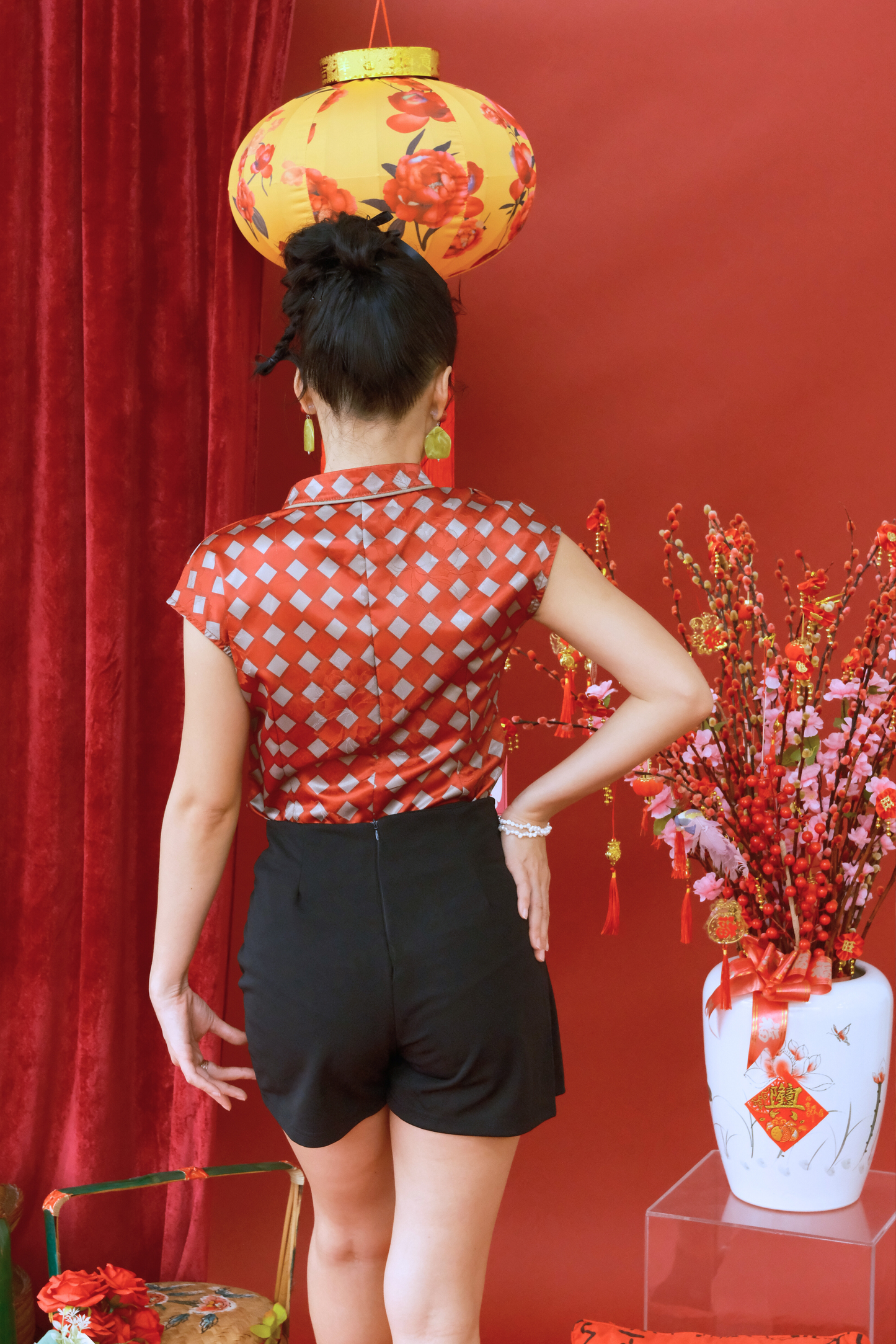 Ruby Jacquard Modern Qipao Top (In-Stock)