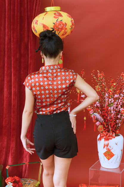 Ruby Jacquard Modern Qipao Top (In-Stock)