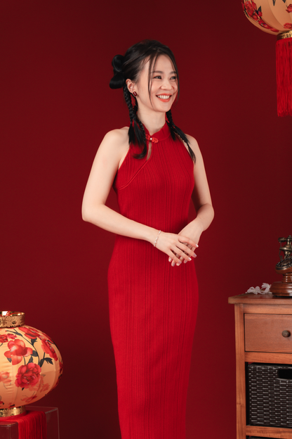 Liora Knit Mandarin Two-Piece Dress in Red (In-Stock)