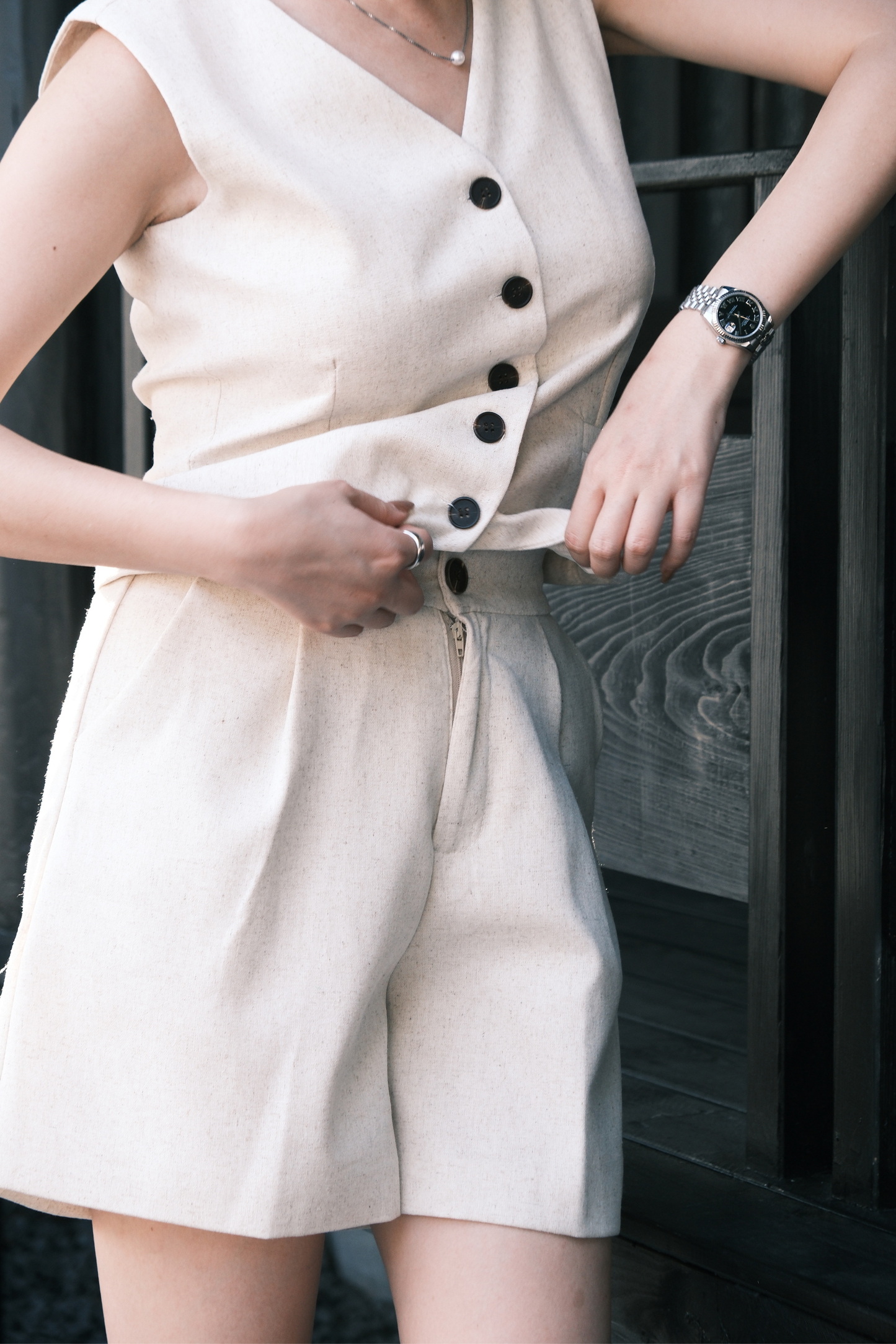 Harper Linen Tailored Vest & Shorts Set