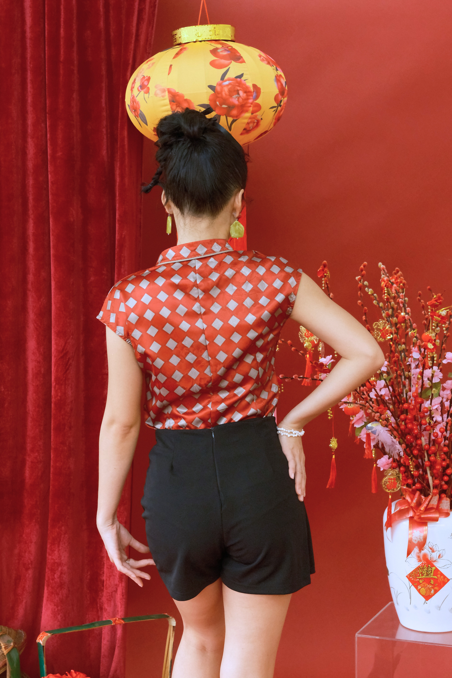 Ruby Jacquard Modern Qipao Top (In-Stock)