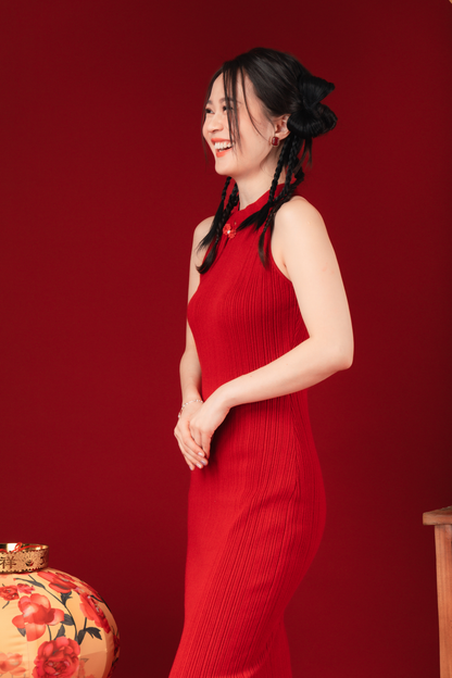 Liora Knit Mandarin Two-Piece Dress in Red (In-Stock)