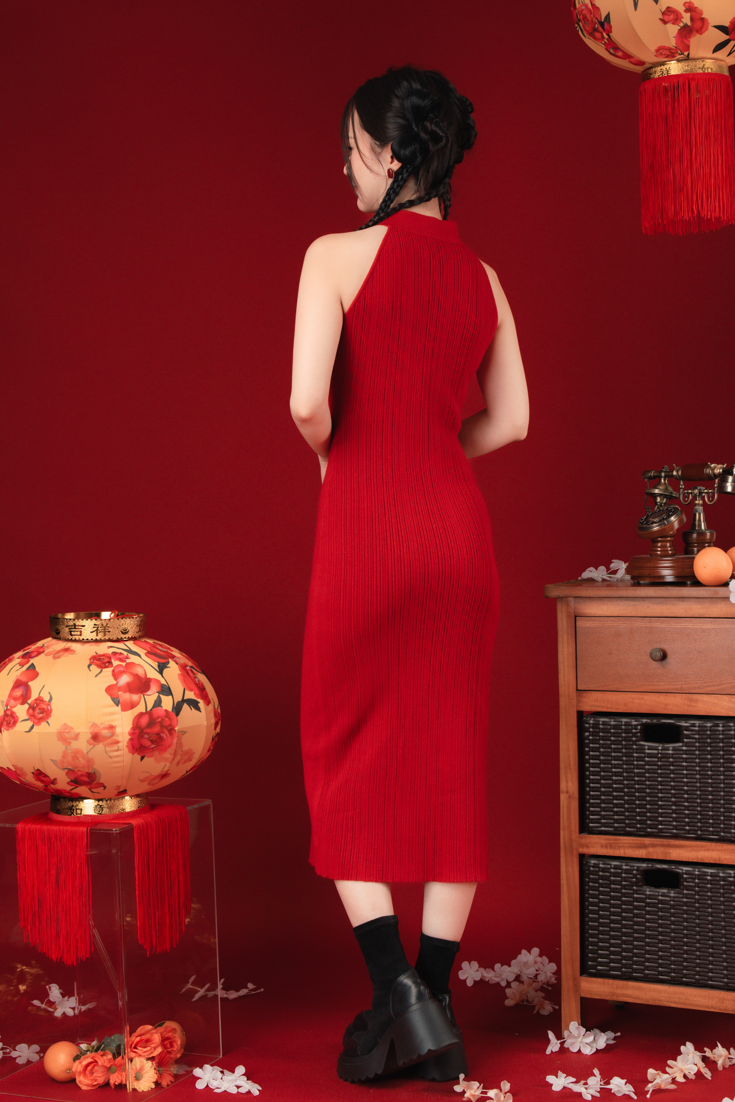 Liora Knit Mandarin Two-Piece Dress in Red (In-Stock)
