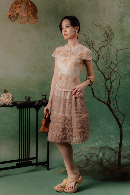 Mathilde Tiered Ruffle Skirt in Beige
