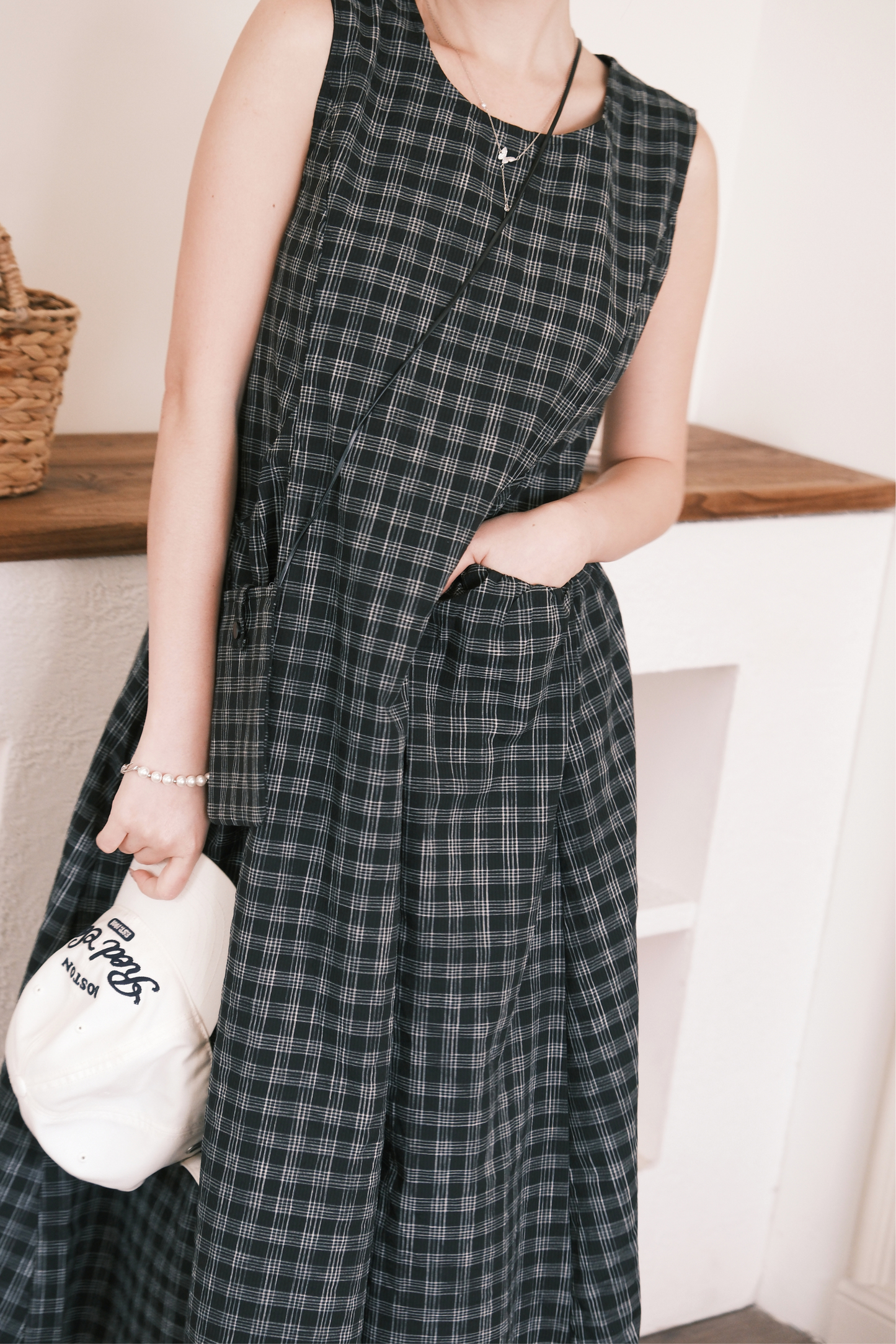 Elodie Plaid Midi Dress in Black