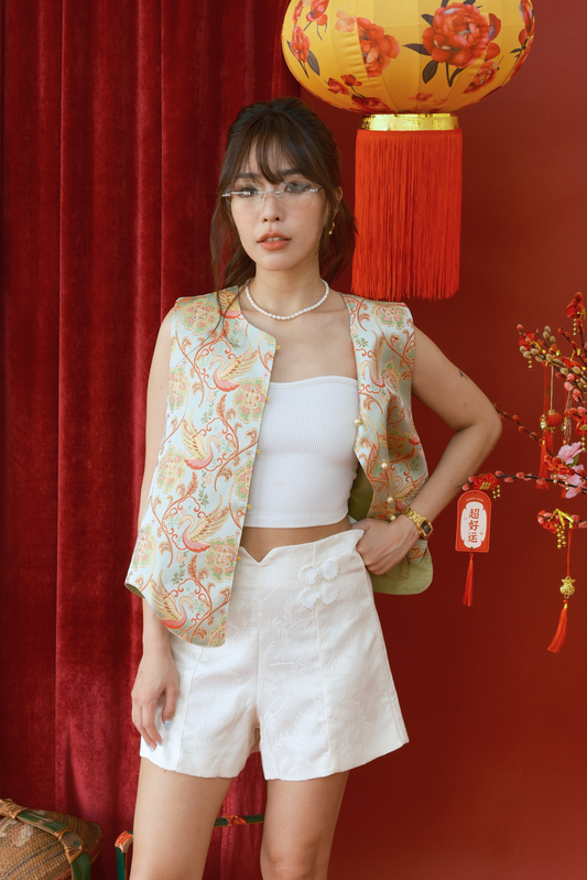 Aurelia Jacquard Tailored Shorts in Beige (In-Stock)