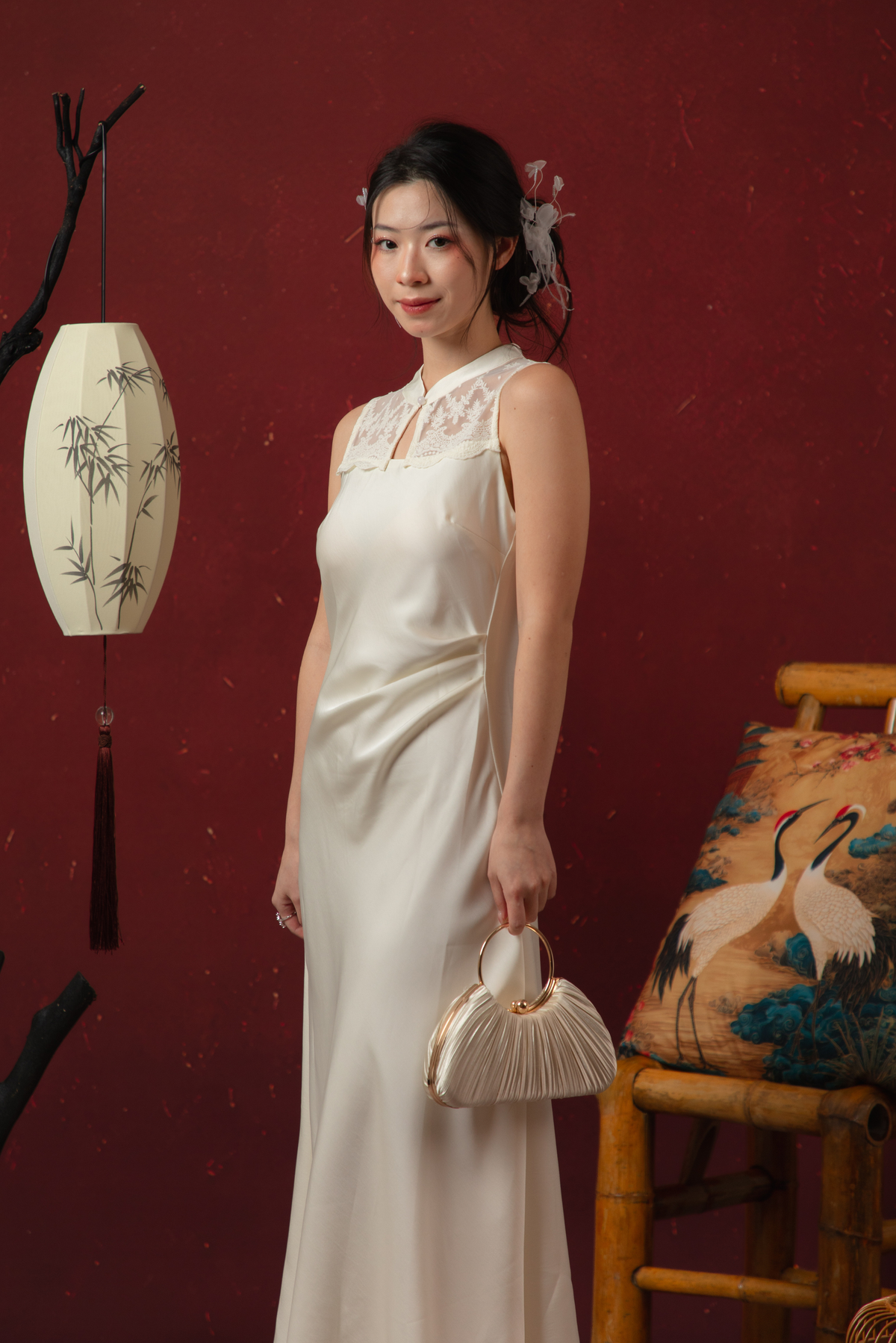Amélie Perle Cheongsam Dress in Pearl White