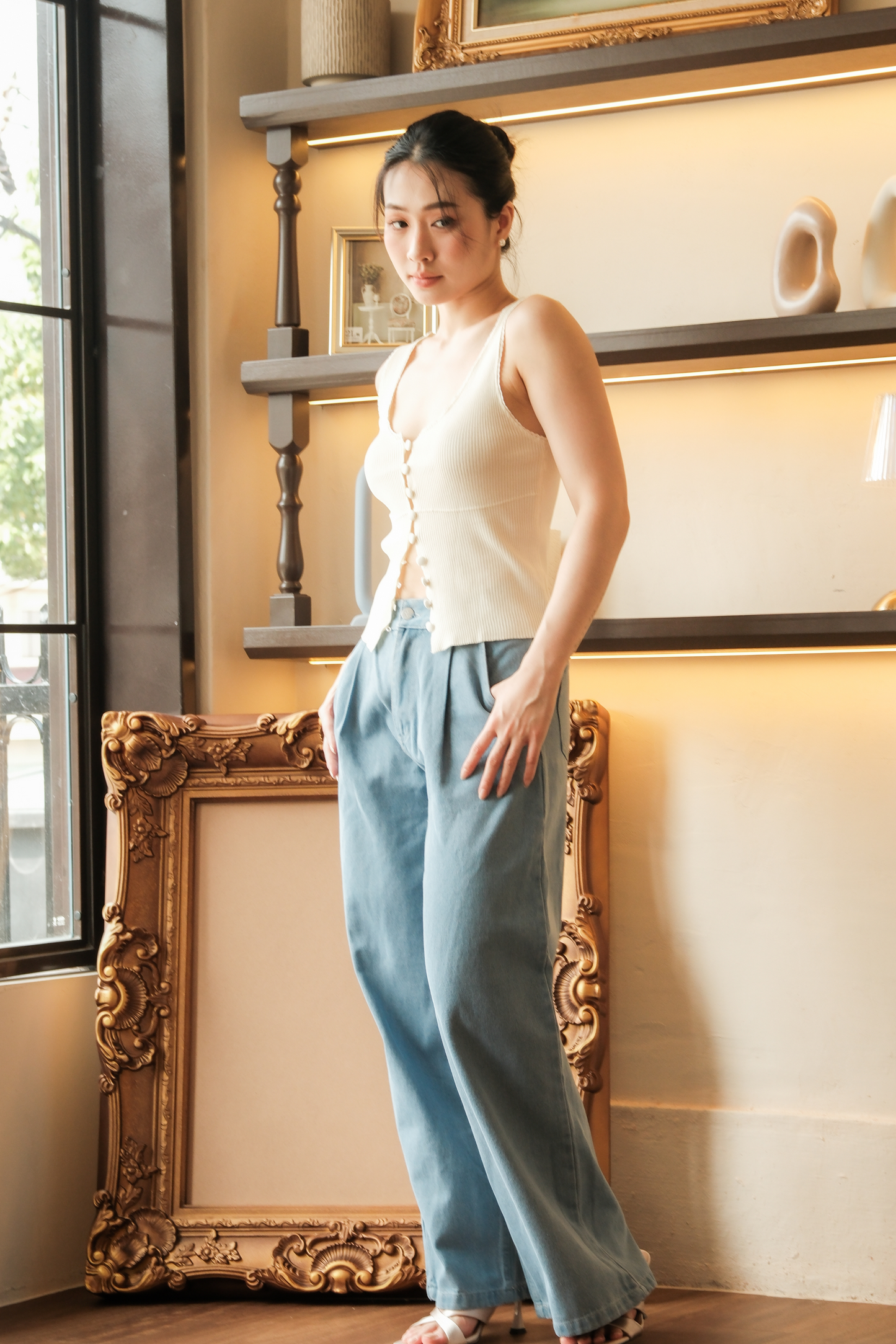 Élise Knit Button Tank in Beige