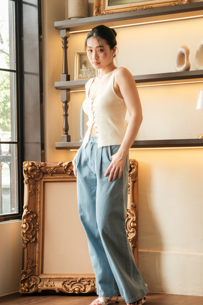 Élise Knit Button Tank in Beige