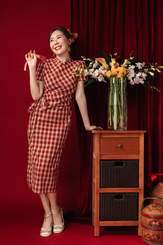 Camille Checked Mandarin Wrap Dress