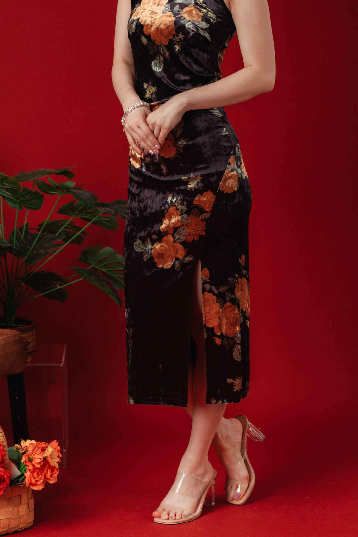 Velvet Bloom Lace Cheongsam Dress