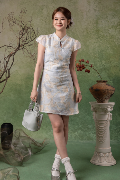 Oriental Garden Cheongsam Dress in Light Blue