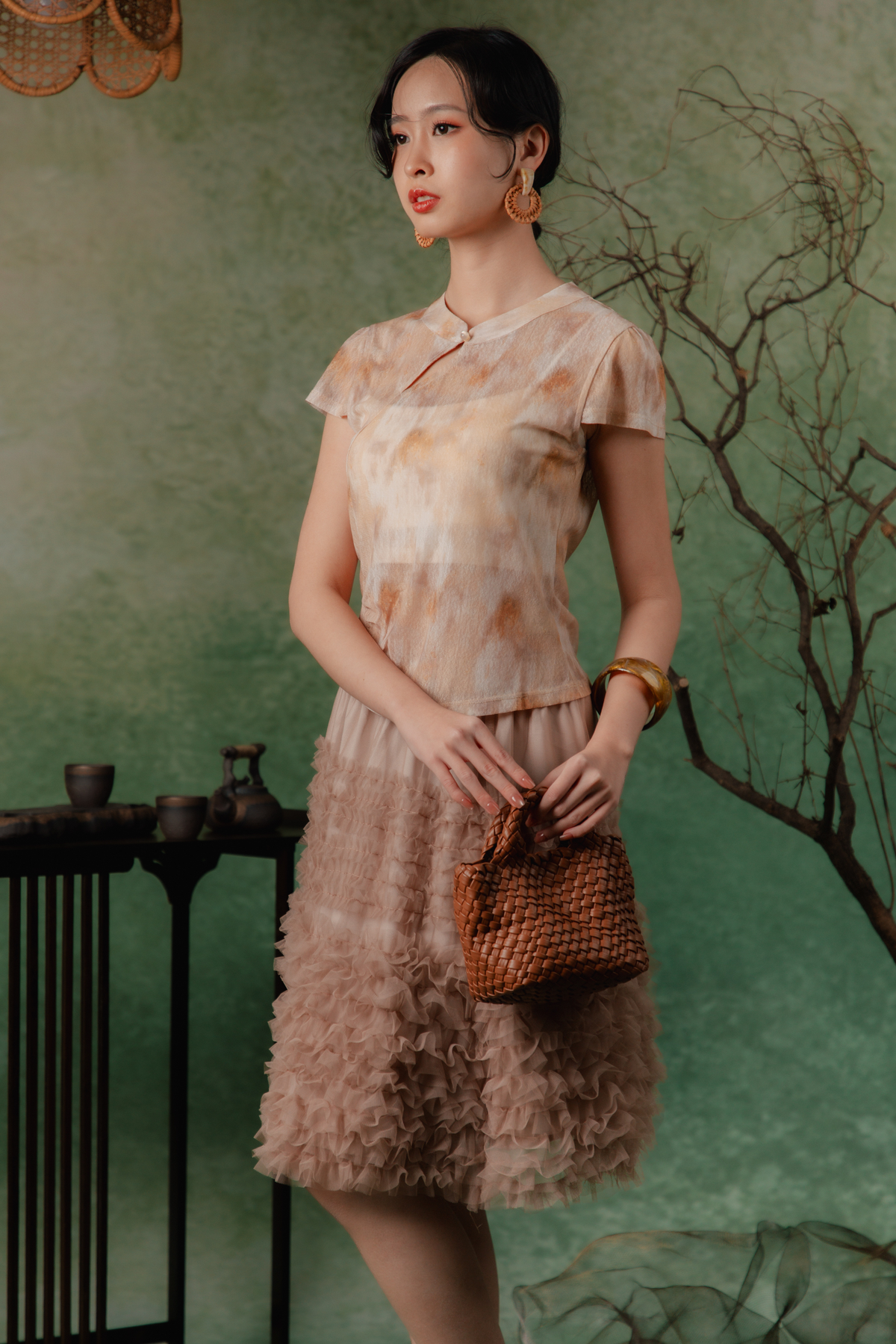 Felicity Olive Cheongsam Top in Orange