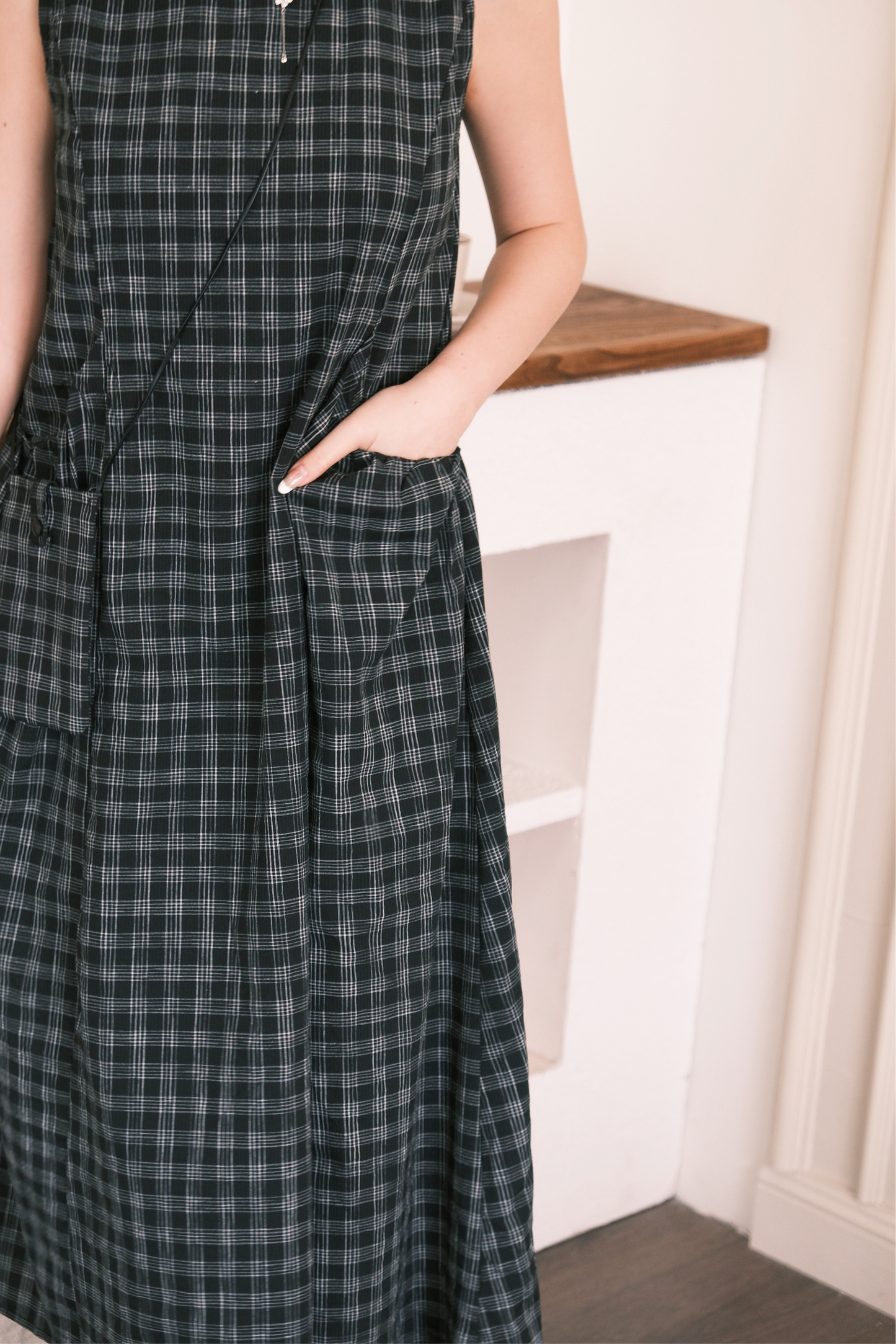 Elodie Plaid Midi Dress in Black