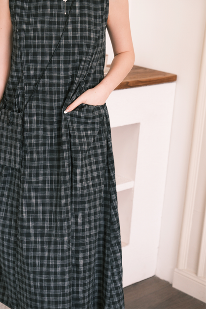 Elodie Plaid Midi Dress in Black