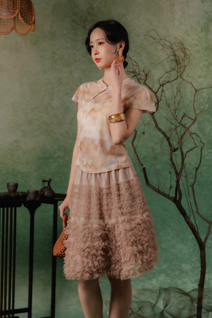 Felicity Olive Cheongsam Top in Orange
