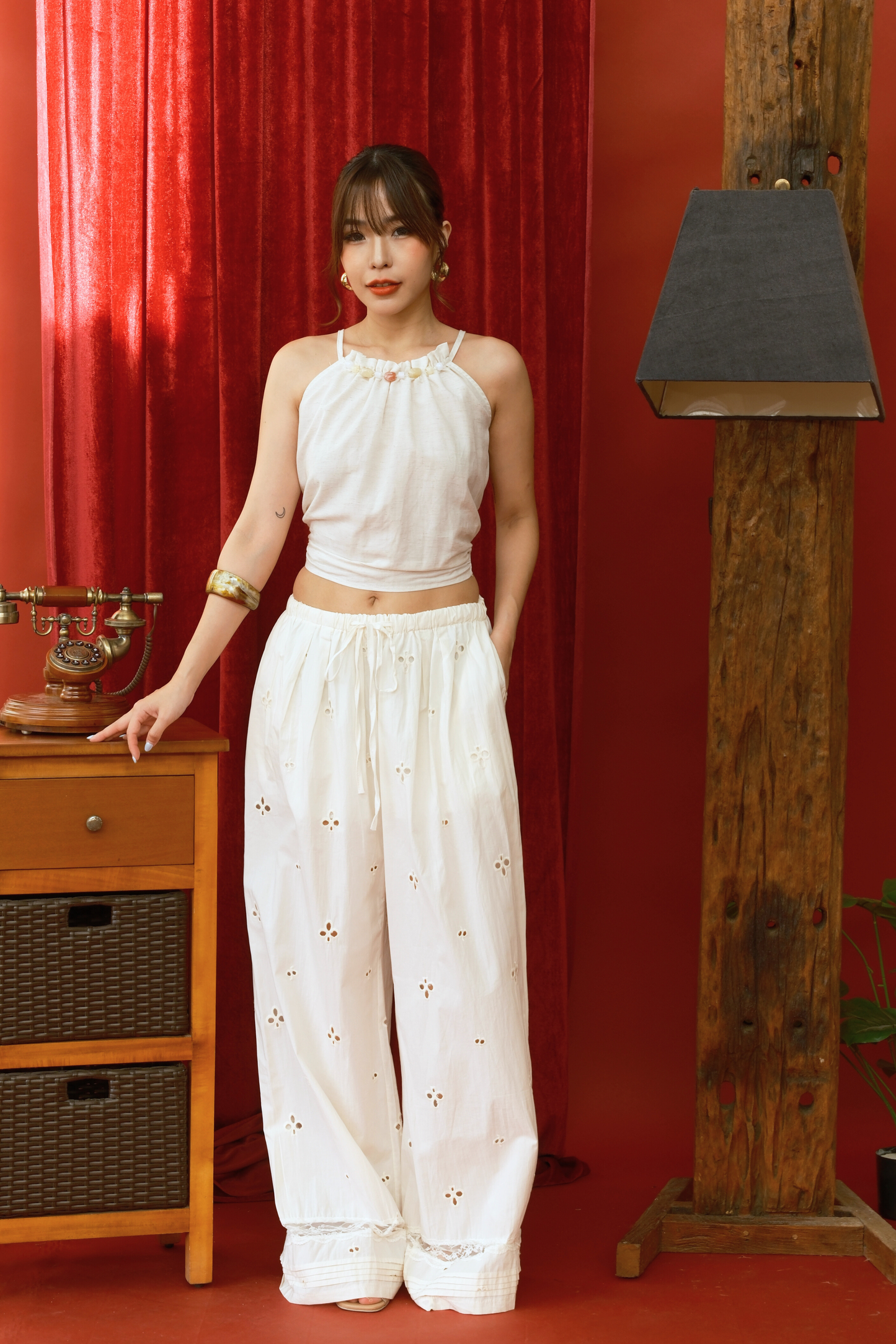 Bohemian Lace-Trimmed Cropped Halter Top  (In-Stock)