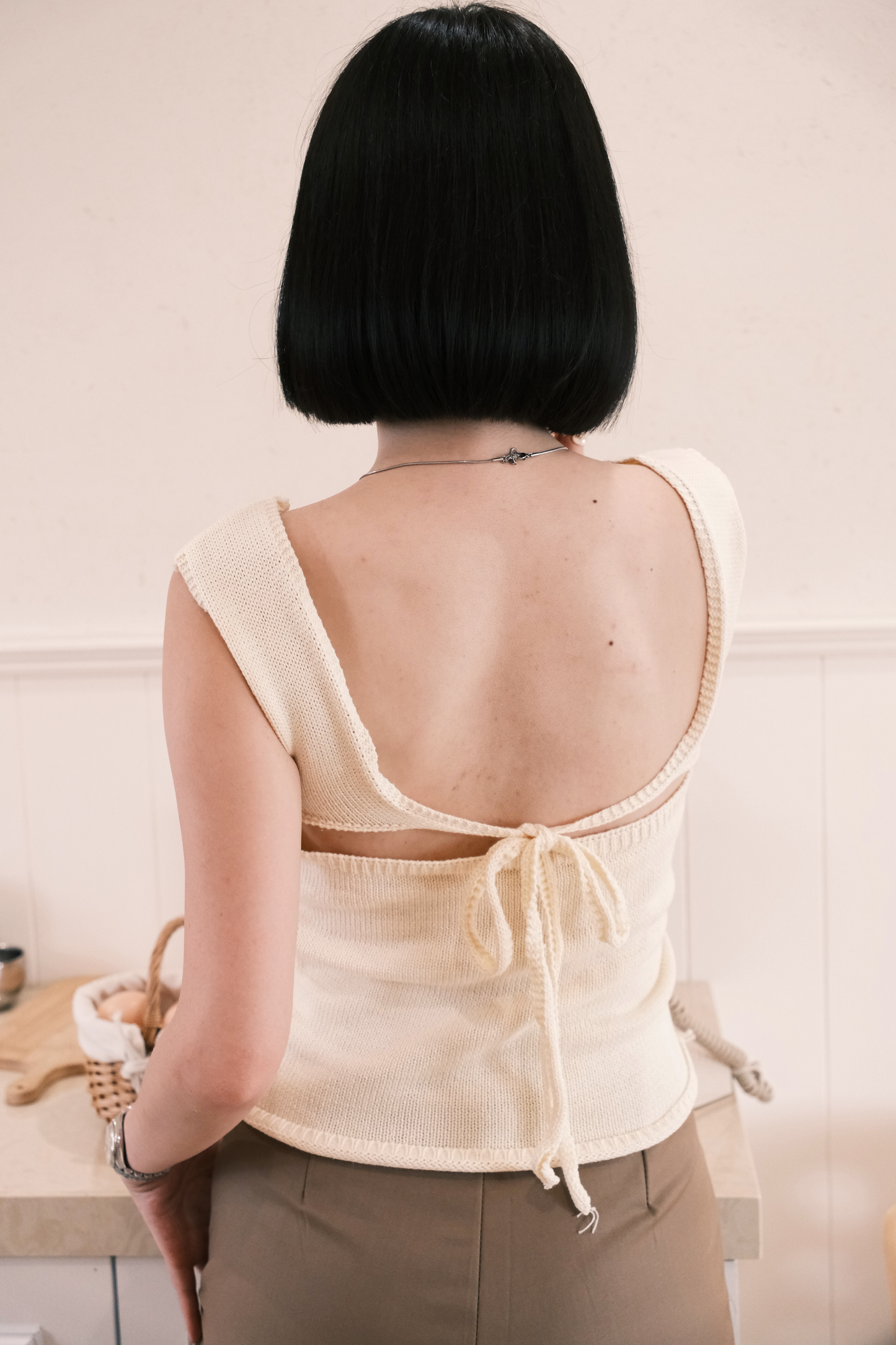 Céline Back-Tie Knit Tank in Beige