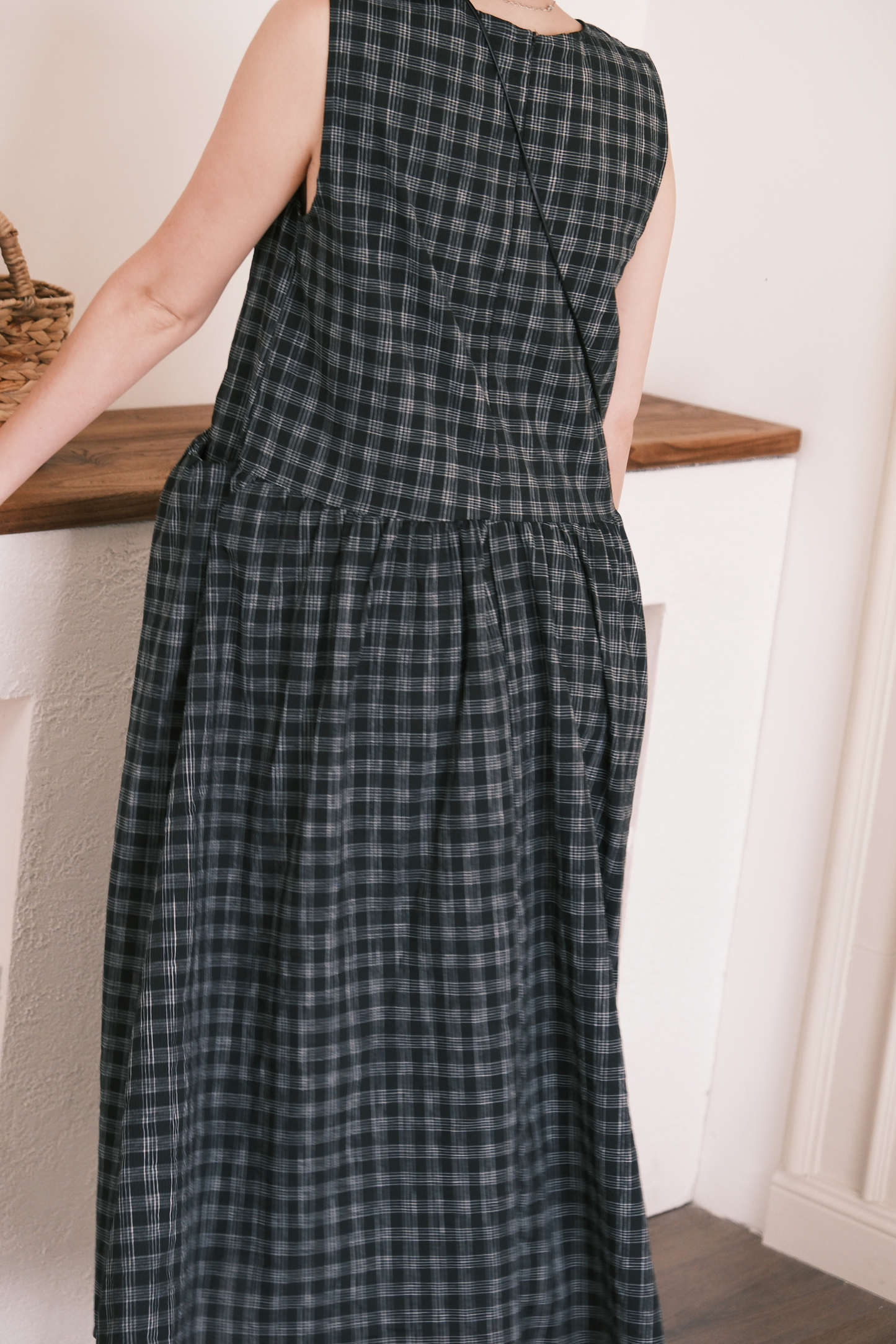 Elodie Plaid Midi Dress in Black