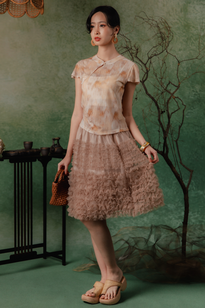 Mathilde Tiered Ruffle Skirt in Beige