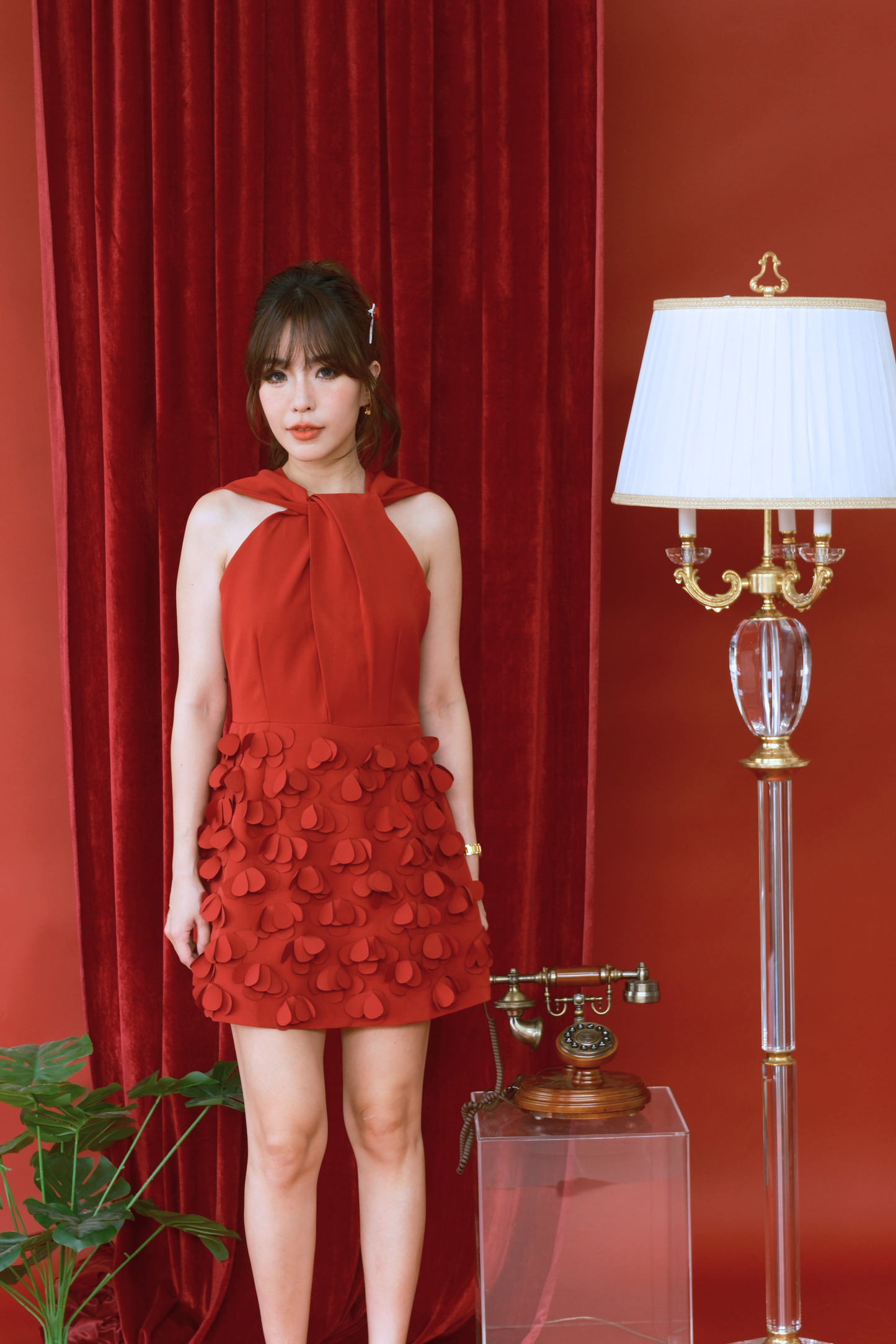 Clara Bow-Back Petal Skirt Dress in Red